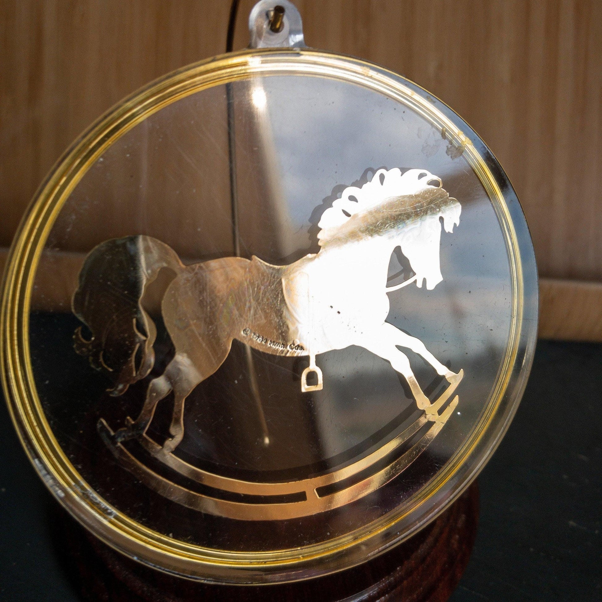 Gold Rocking Horse, In Acrylic Disc, Vintage Ornament