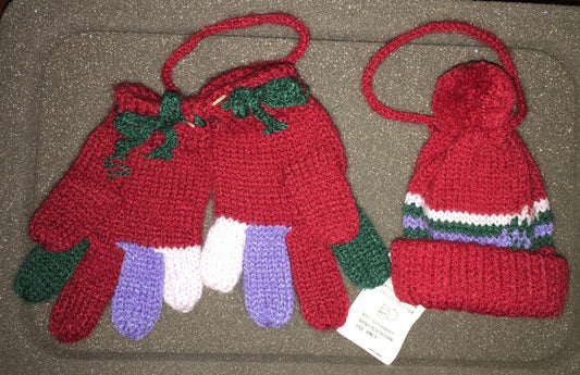 Department 56 Vintage very hard to find ornaments a pair of knitted gloves and a matching knitted  hat ornaments