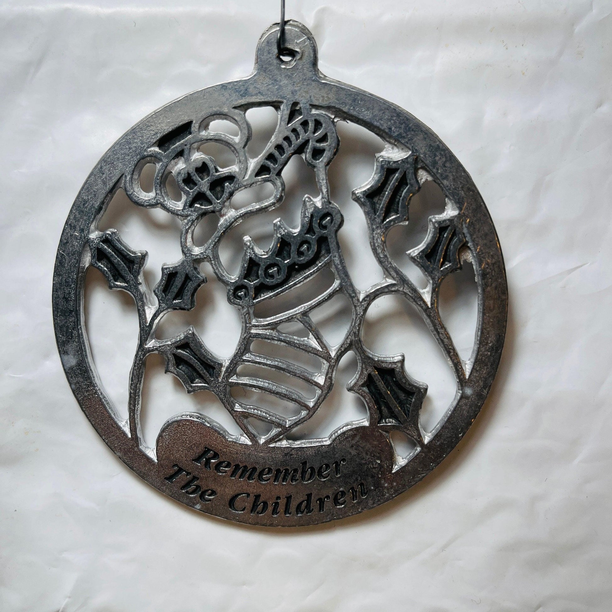 Pewter, Remember the Children, Merry Christmas, Dated 1983, Ornament