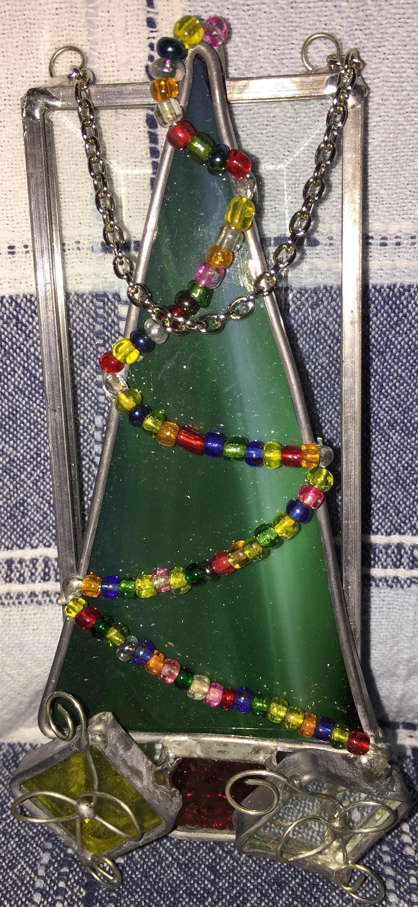 Stained Glass Christmas Tree Nice Heavy Ornament*