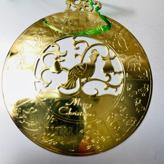 Twelve Days of Christmas, Dated 1982, Gold Tone  Metal Ornament