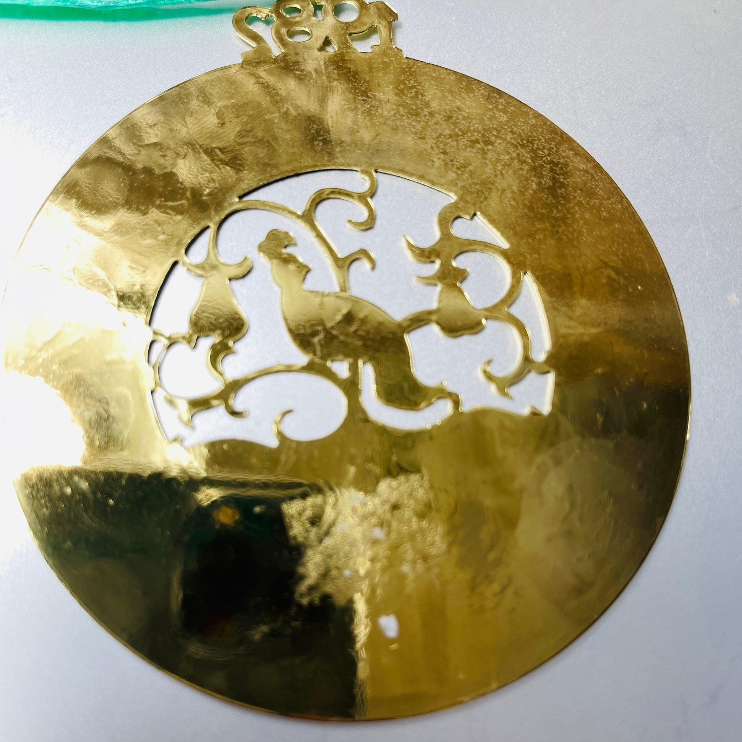 Twelve Days of Christmas, Dated 1982, Gold Tone Metal Ornament