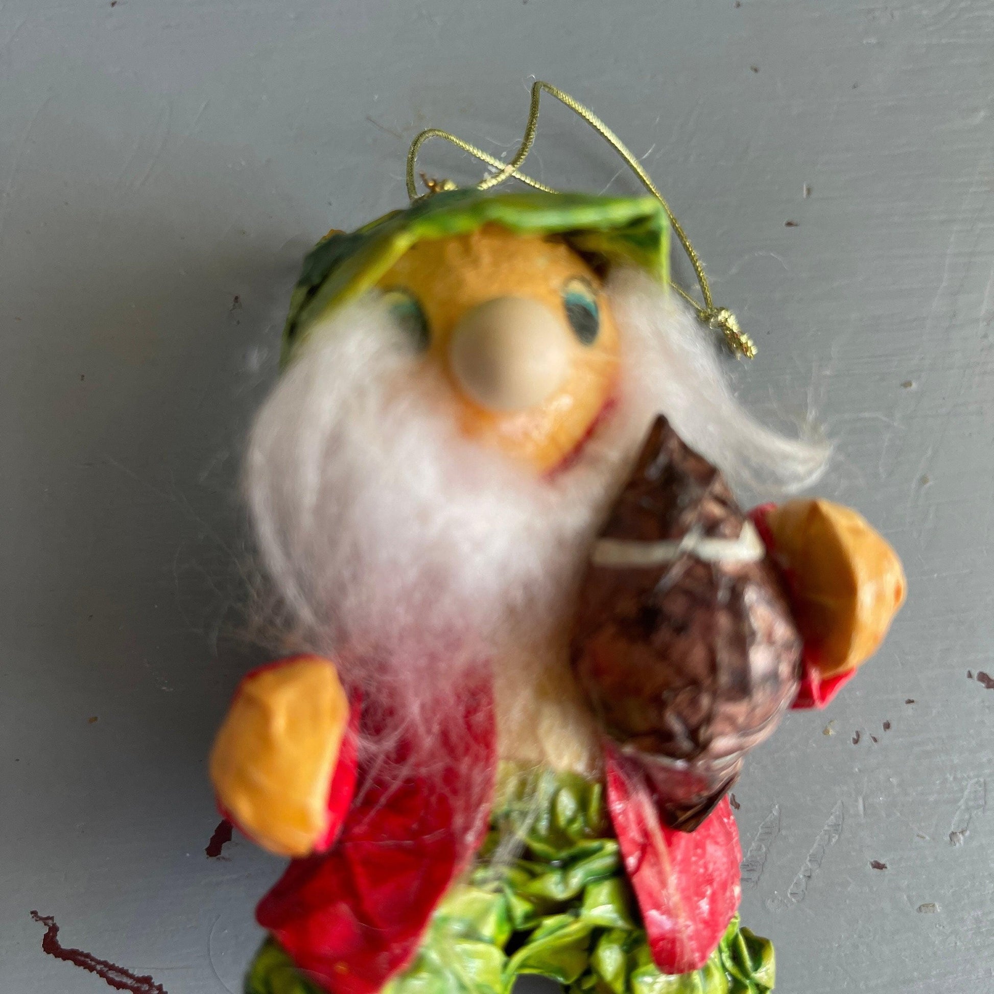 Elf running with the football paper mache' art-craft vintage  Christmas  ornament