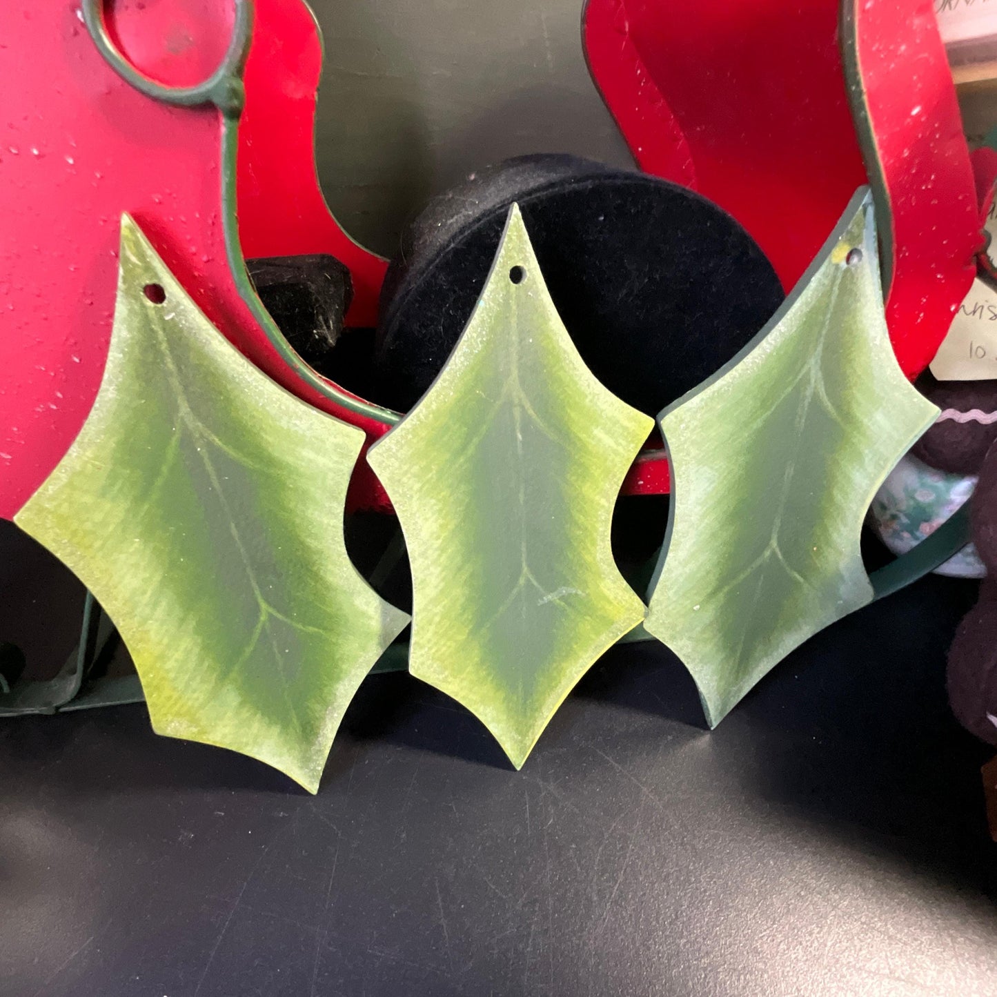 Holly Leaves set of 3 wooden ornaments
