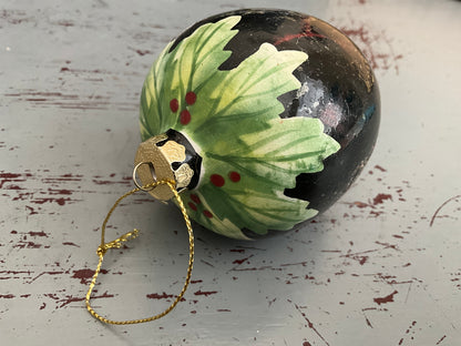 Elegant eggplant with hand painted leaves Christmas holiday ornament