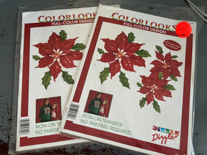 Dizzle set of 2 Poinsettia full color iron on transfers