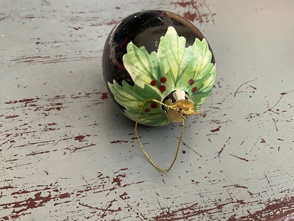 Elegant eggplant with hand painted leaves Christmas holiday ornament