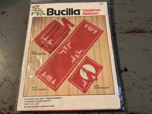 Bucilla country Holiday Table Runner Stamped fabric with instructions (thread not included) 14 inches