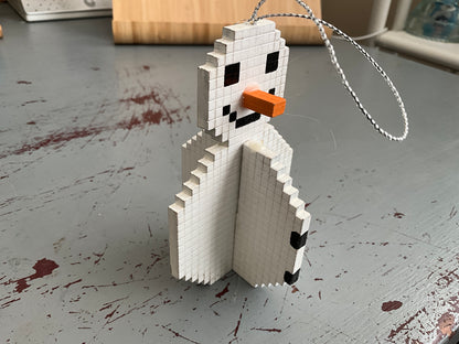 Sensational Snowman Minecraft style wooden Christmas ornament
