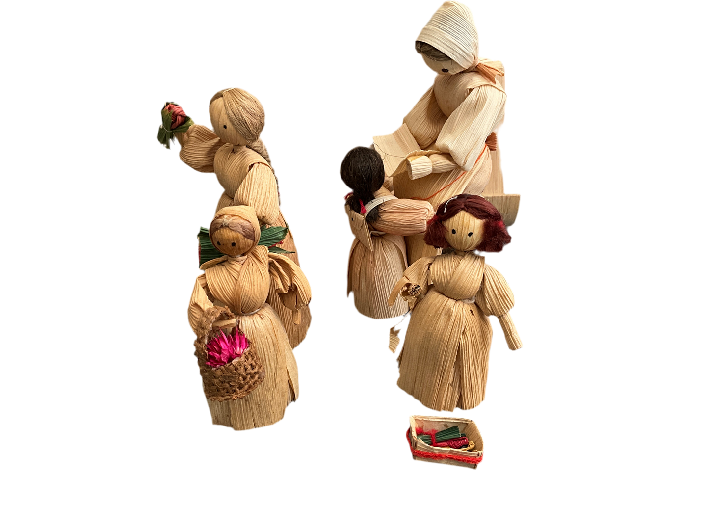 Charming corn husk doll set of set of 5 hand crafted ornaments