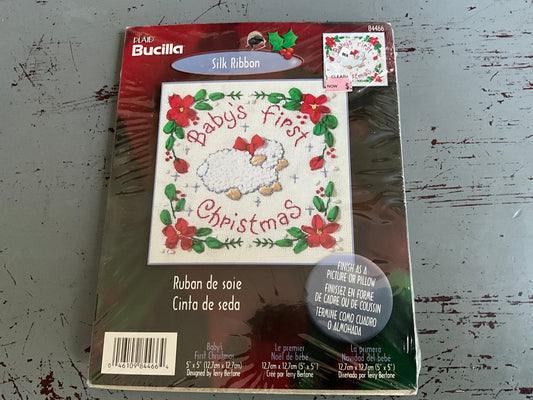 Plaid Bucilla Baby’s First Christmas silk Ribbon kit 5 by 5 inches