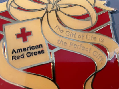 American Red Cross wrapped Christmas gift metal ornament