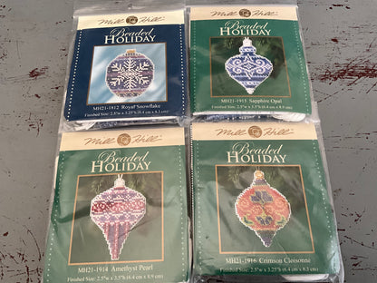 Mill Hill set of 4 beaded holiday ornament kits see pictures and description