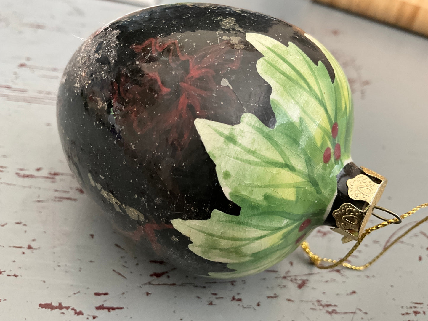 Elegant eggplant with hand painted leaves Christmas holiday ornament
