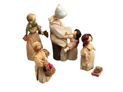 Charming corn husk doll set of set of 5 hand crafted ornaments