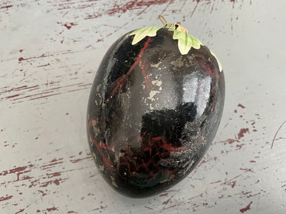 Elegant eggplant with hand painted leaves Christmas holiday ornament