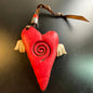 Winged Heart deep red with swirl and beaded hanger ribbon collectible ornament