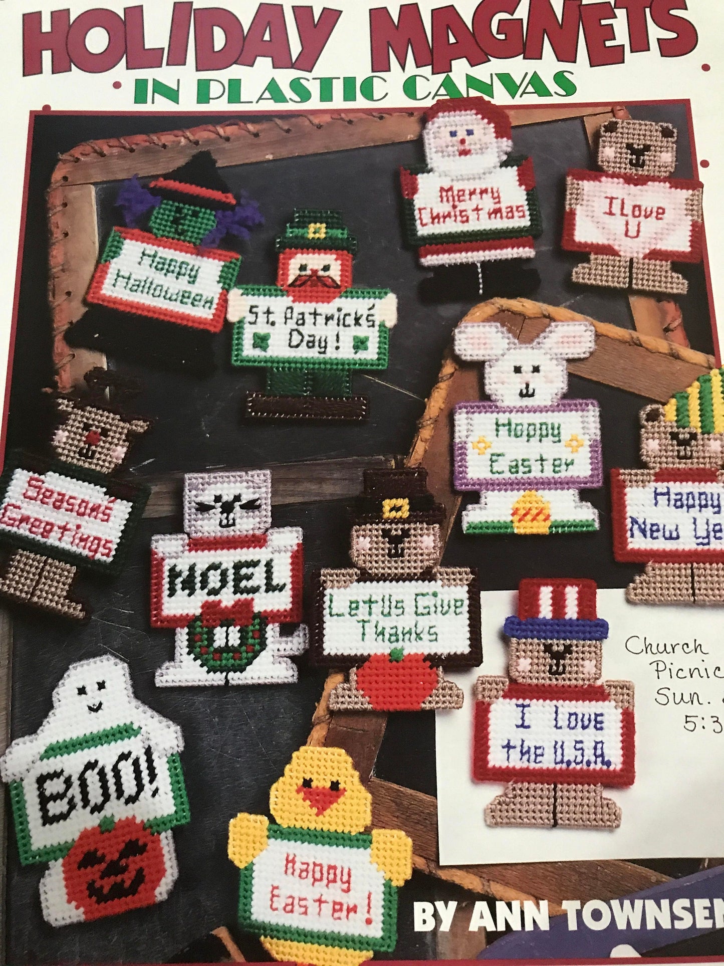 Leisure Arts Leaflet 1744 Happy Holiday Magnets in Plastic Canvas, Vintage