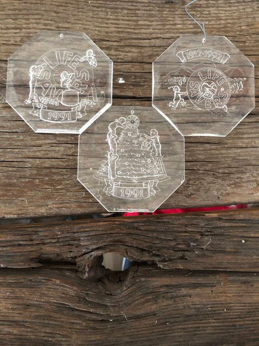Life Savers, Set of Three, Vintage, 1991, Advertising Memorabilia, Ornament, Clear Acrylic, 3.25 inch, 8-sided