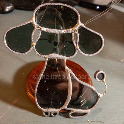 Stained Glass Puppy, Vintage Blue Glass With Red Lips and Yellow Eyes Ornament*