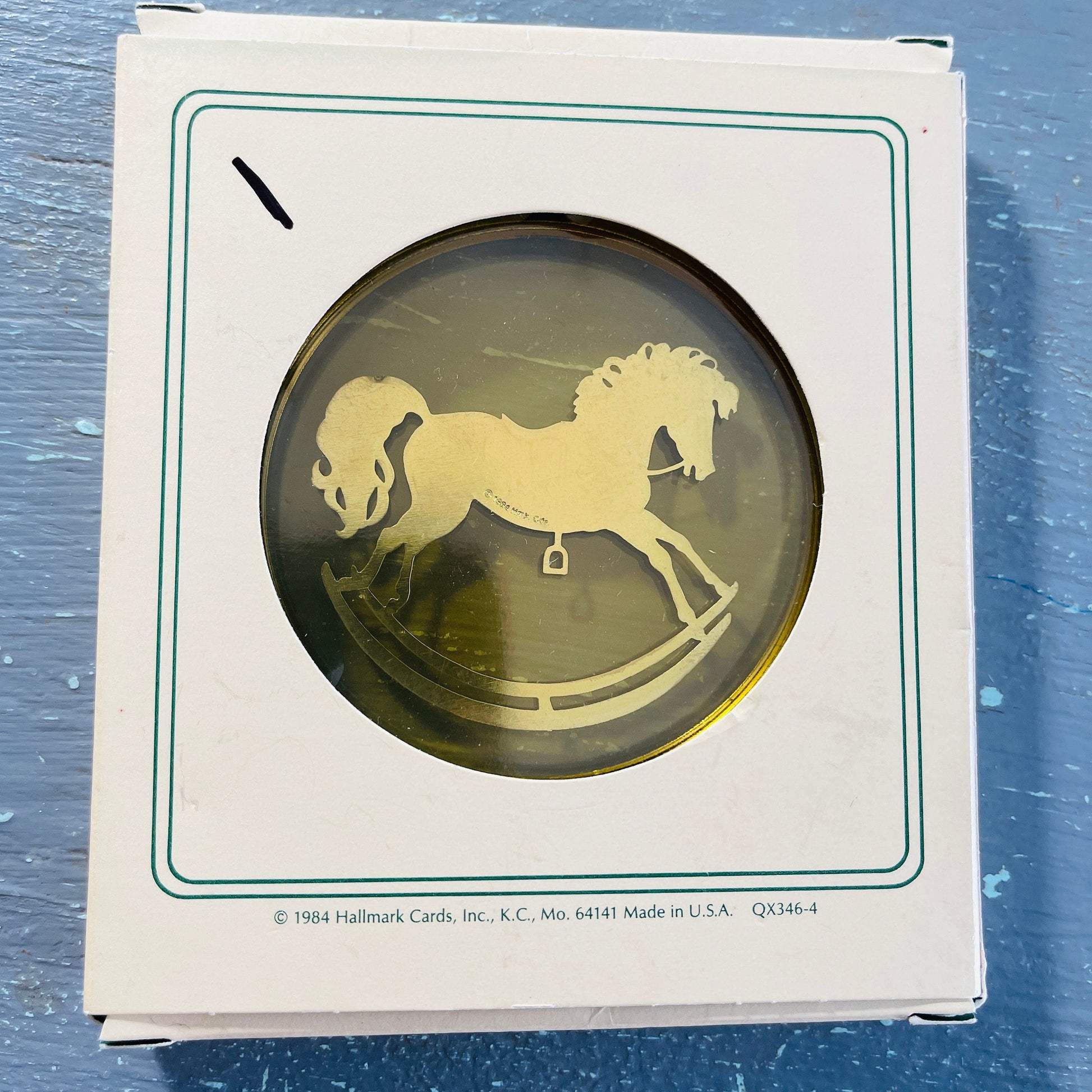 Hallmark, Old Fashioned Rocking Horse, Vintage 1984, Etched Brass and Acrylic, Keepsake Ornament, QX346-4