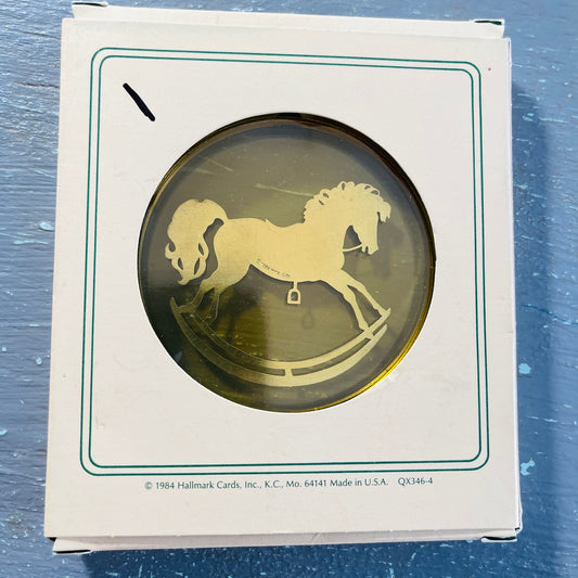 Hallmark, Old Fashioned Rocking Horse, Vintage 1984, Etched Brass and Acrylic, Keepsake Ornament, QX346-4