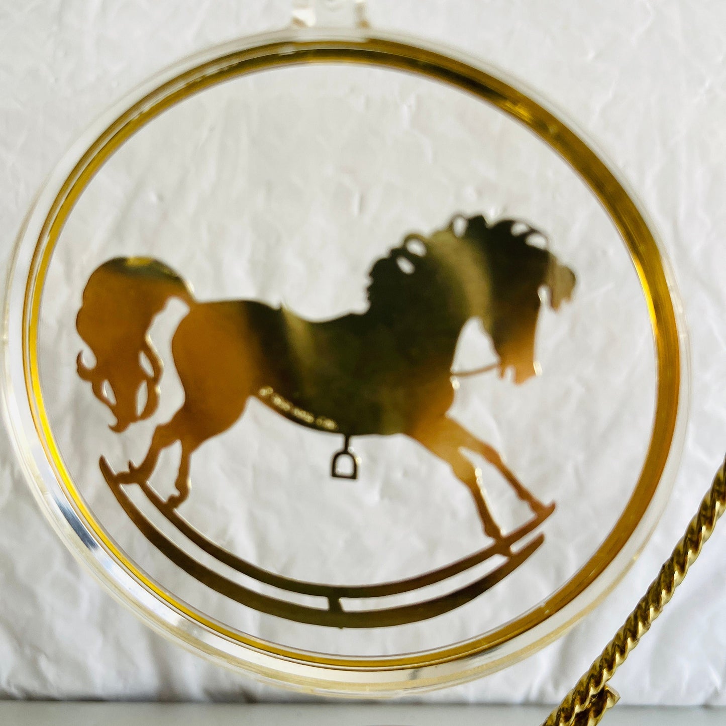 Hallmark, Old Fashioned Rocking Horse, Vintage 1984, Etched Brass and Acrylic, Keepsake Ornament, QX346-4