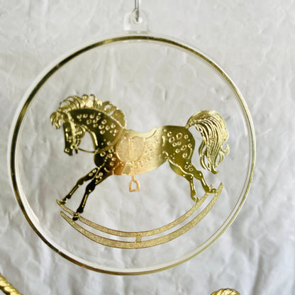 Hallmark, Old Fashioned Rocking Horse, Vintage 1984, Etched Brass and Acrylic, Keepsake Ornament, QX346-4