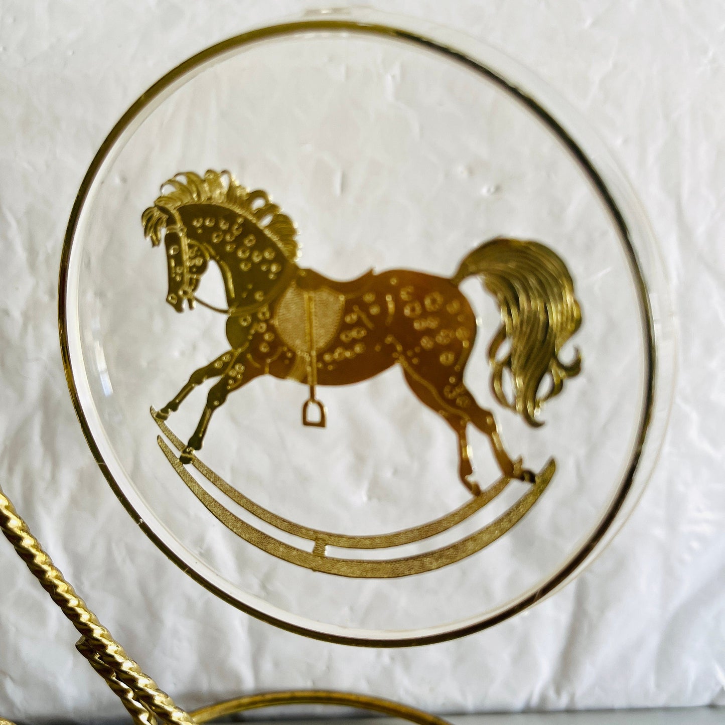 Hallmark, Old Fashioned Rocking Horse, Vintage 1984, Etched Brass and Acrylic, Keepsake Ornament, QX346-4