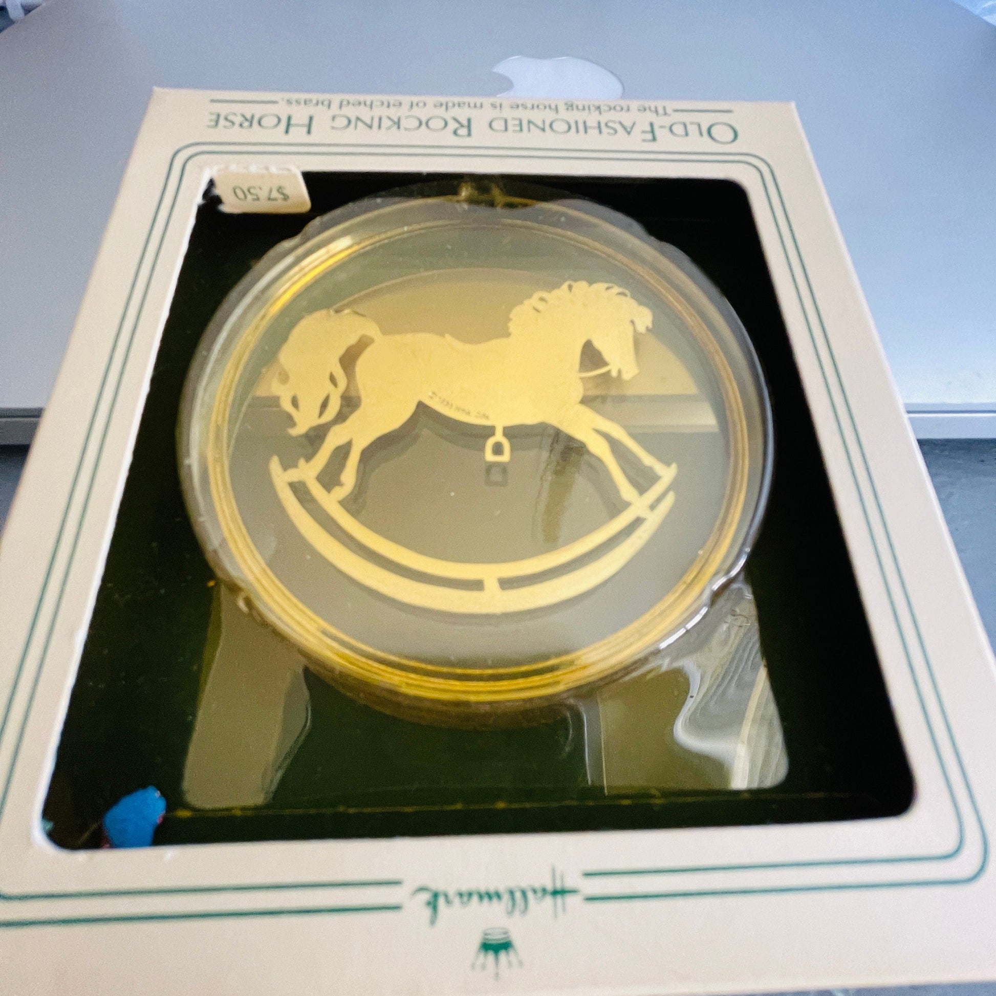Hallmark, Old Fashioned Rocking Horse, Vintage 1984, Etched Brass and Acrylic, Keepsake Ornament, QX346-4