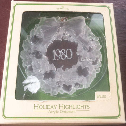 Hallmark, Wreath, Holiday Highlights, Dated 1980, Acrylic Ornament, QX3014