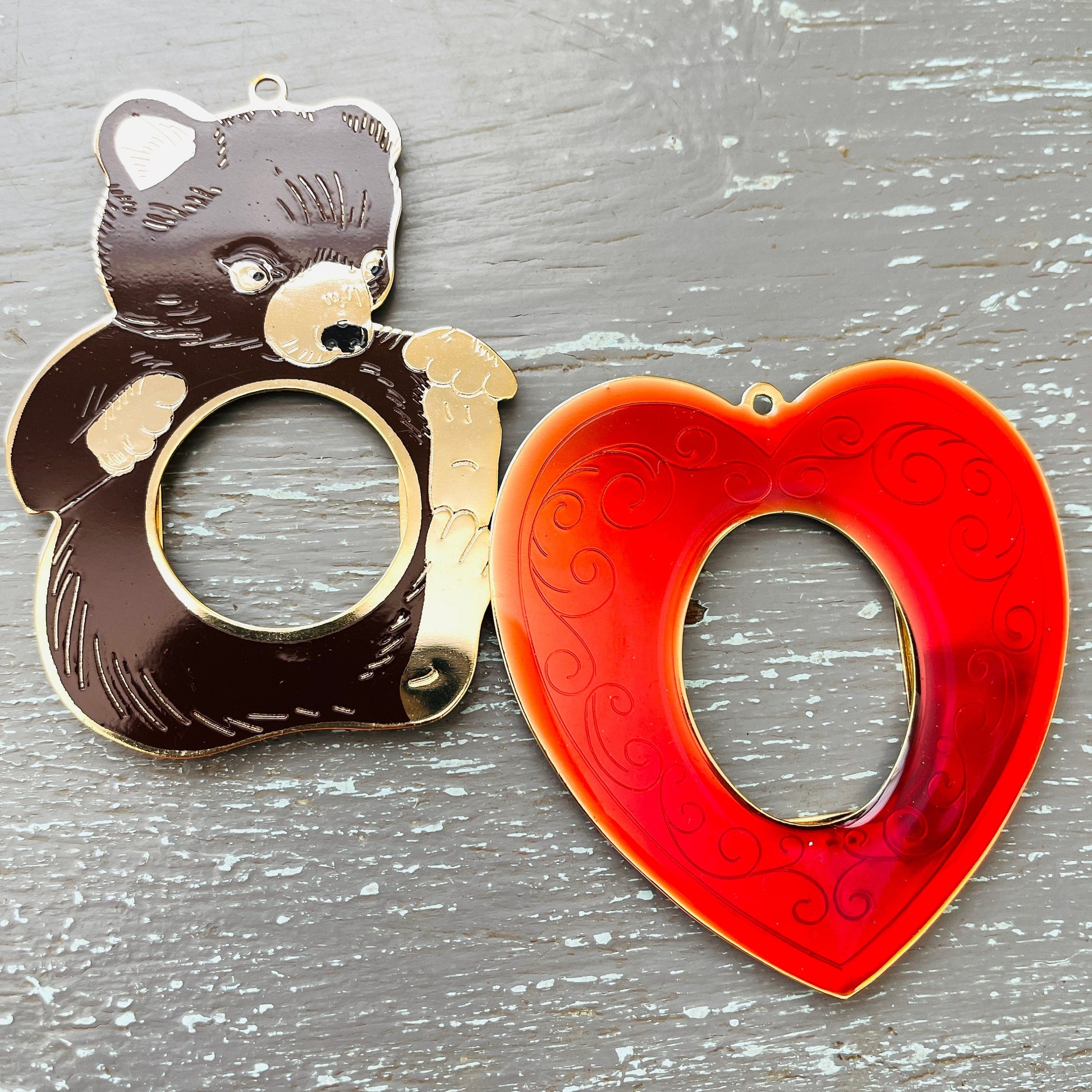 Teddy Bear Or Red Heart, Choice of Gold-Tone Metal Mini Picture Frame Ornaments with Stand