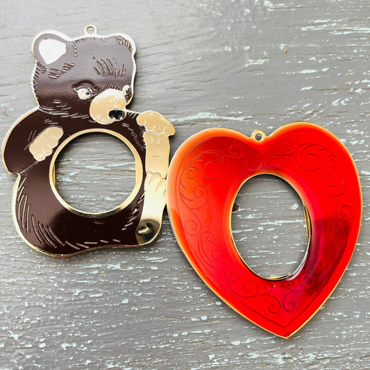 Teddy Bear Or Red Heart, Choice of Gold-Tone Metal Mini Picture Frame Ornaments with Stand