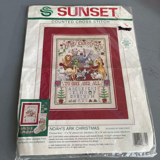 Sunset Noah's Ark Christmas Vintage 1992 Counted Cross Stitch Kit 11 By 15 Inches*