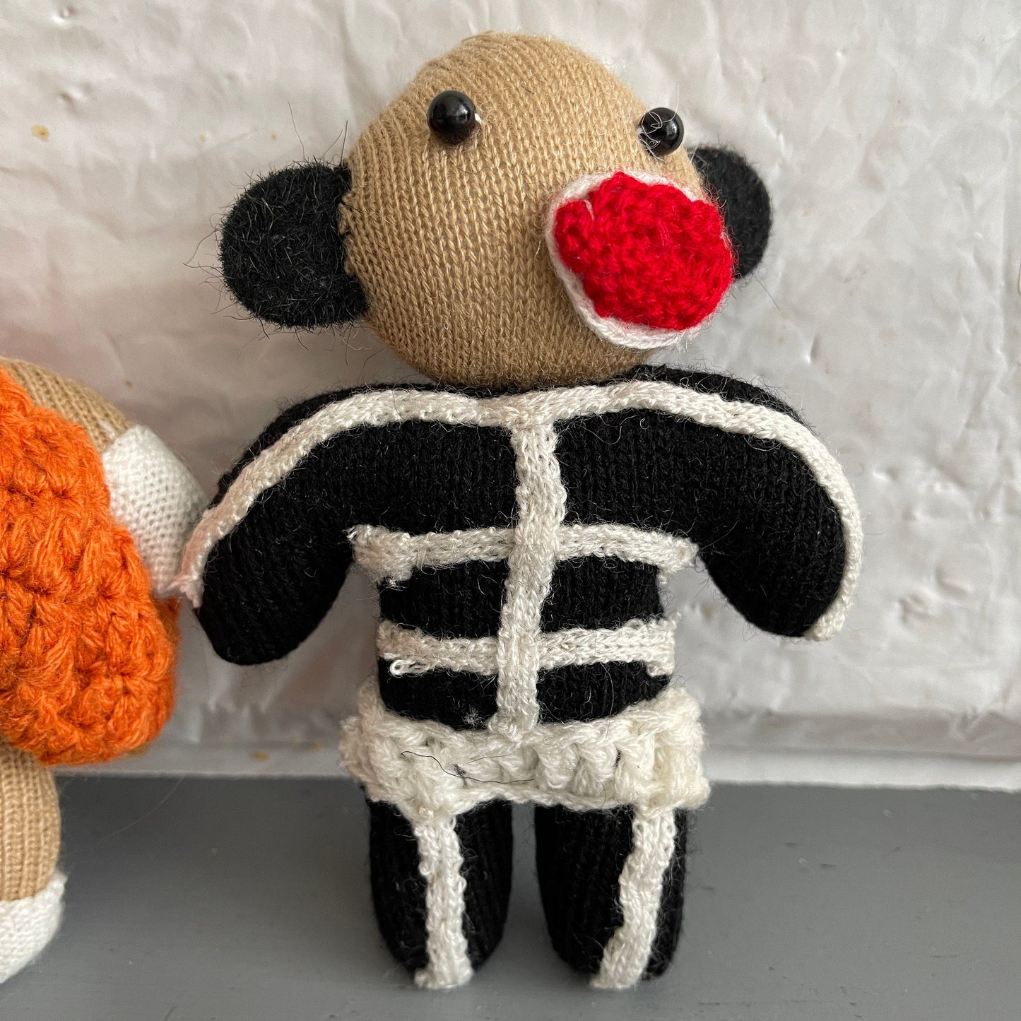 Halloween Pair Of Sock Monkey Hand Knitted Vintage Collectible Decorative Dolls