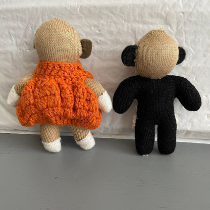 Halloween Pair Of Sock Monkey Hand Knitted Vintage Collectible Decorative Dolls