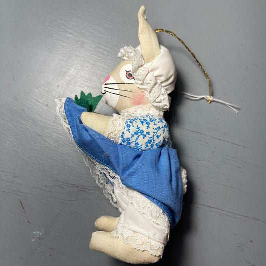 Ravishing Rabbit Lady in Cap and Dress Gathering Carrots Vintage Stuffed Animal Ornament