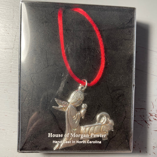 House Of Morgan Pewter Angel Praying Over Baby Jesus Hand Cast In North Carolina Ornament