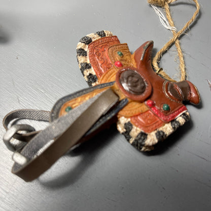 Lasso Cowboy and Saddle with Stirrups Set Of 2 Western Christmas Ornaments