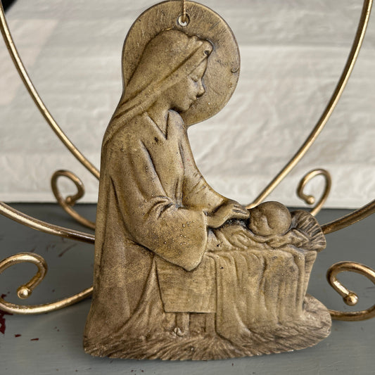 Duncan Enterprises Mary with Baby Jesus In His Crib Vintage Porcelain Ornament