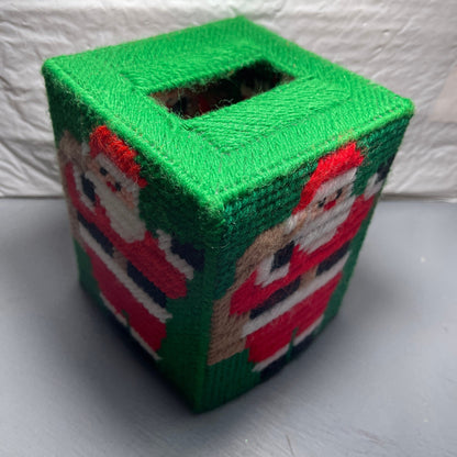 Santa Clause Carrying His Sack Tissue Box Vintage Plastic Canvass Finished Project
