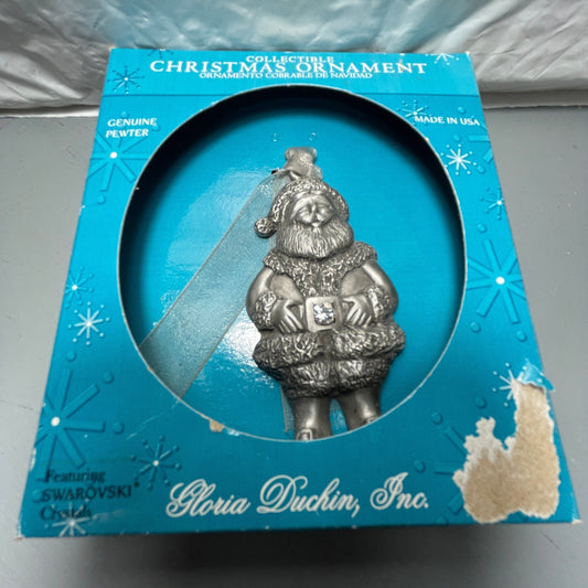 Pewter Santa Clause With Swarovski Crystal Buckle Jewel Gloria Duchin Christmas Ornament