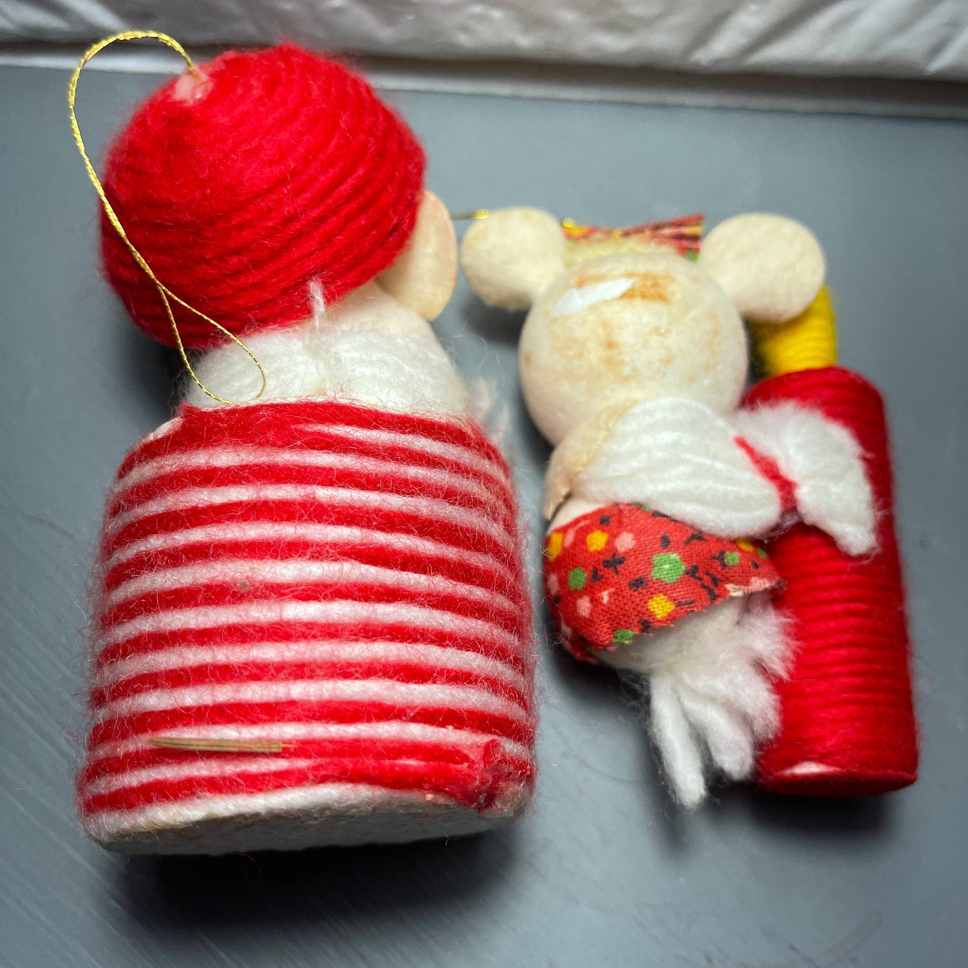 Cute Mouse Set Of 2 Vintage Fabric Ornaments