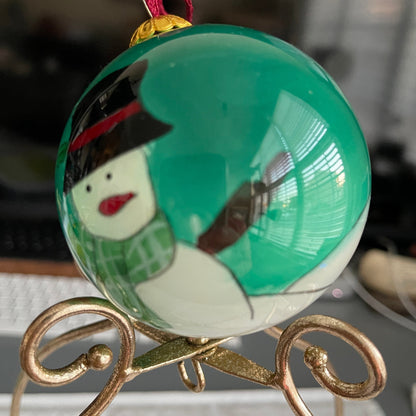 Splendid Snowman In Hat and Scarf Painted Glass Ball Ornament