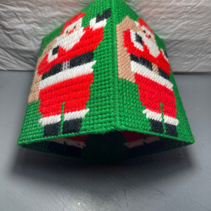 Santa Clause Carrying His Sack Tissue Box Vintage Plastic Canvass Finished Project