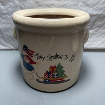 Merry Christmas To All Patriotic Snowman Vintage Candle Crock with Lid