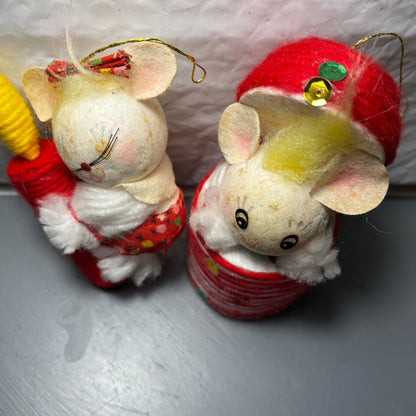 Cute Mouse Set Of 2 Vintage Fabric Ornaments
