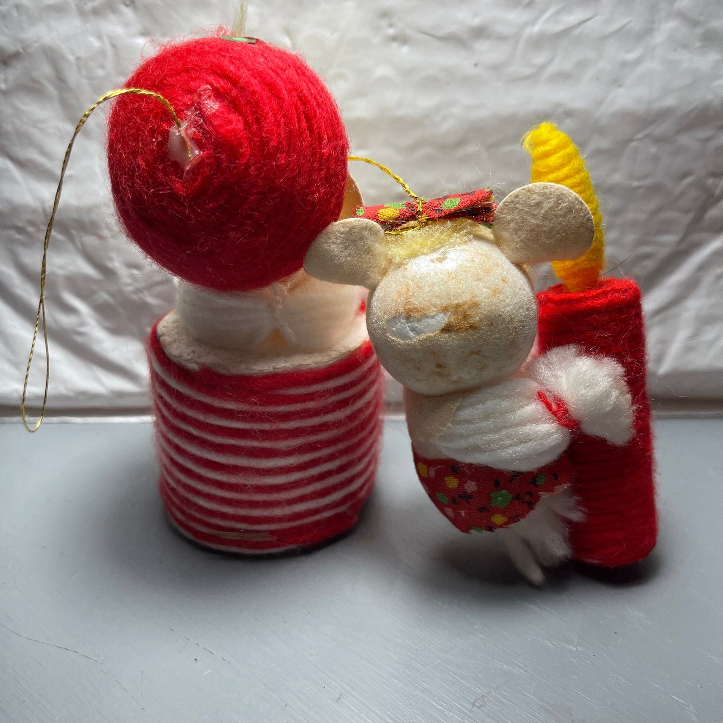 Cute Mouse Set Of 2 Vintage Fabric Ornaments