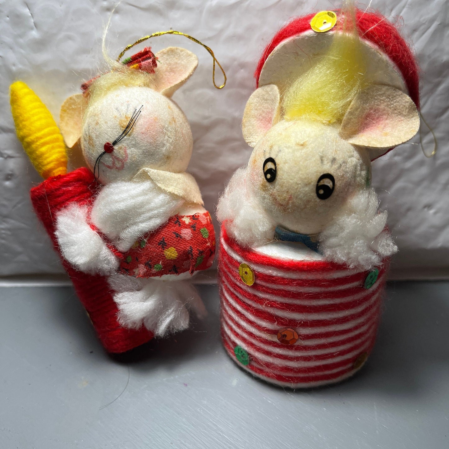 Cute Mouse Set Of 2 Vintage Fabric Ornaments