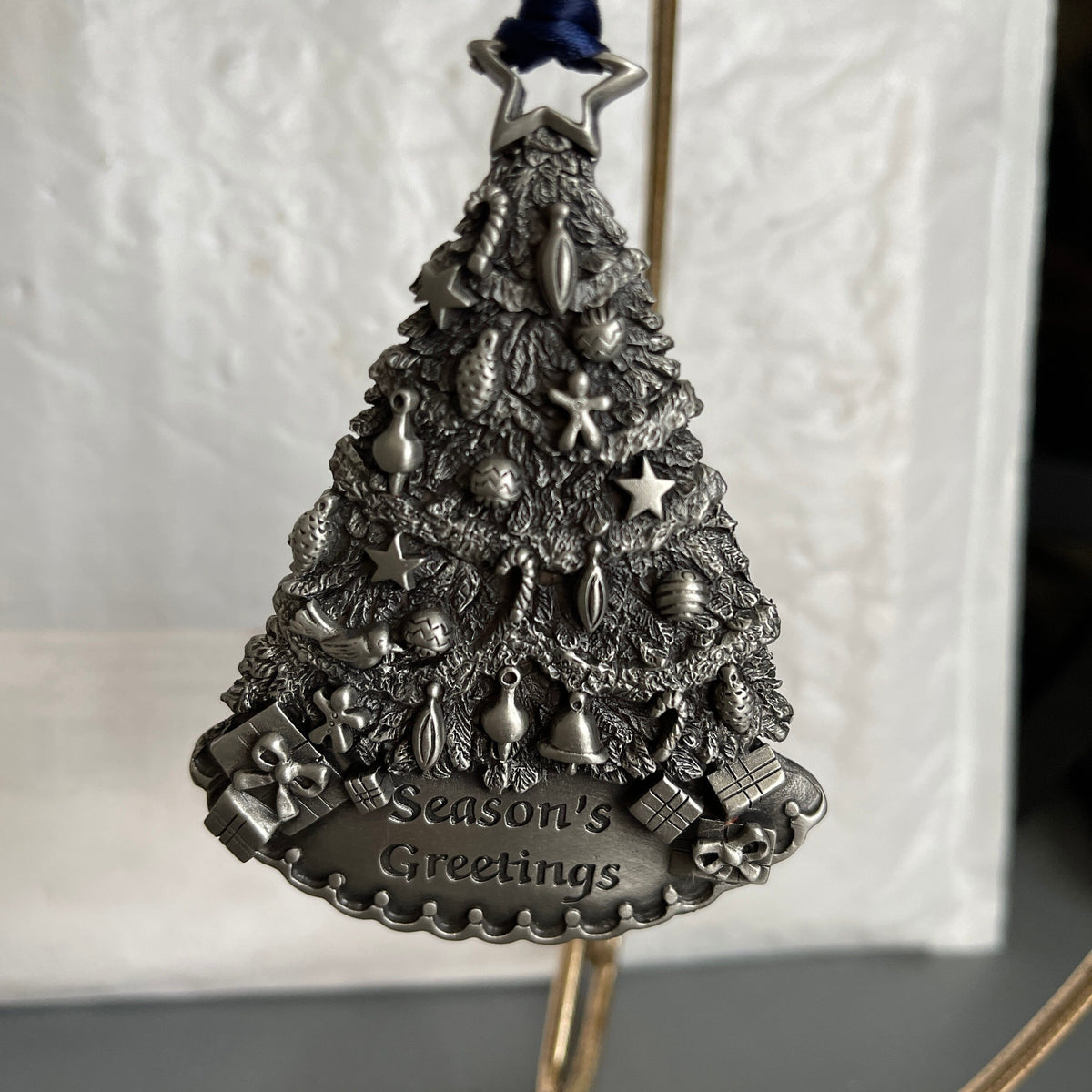 Pewter Gloria Duchin Seasons Greeting Christmas Tree Ornament